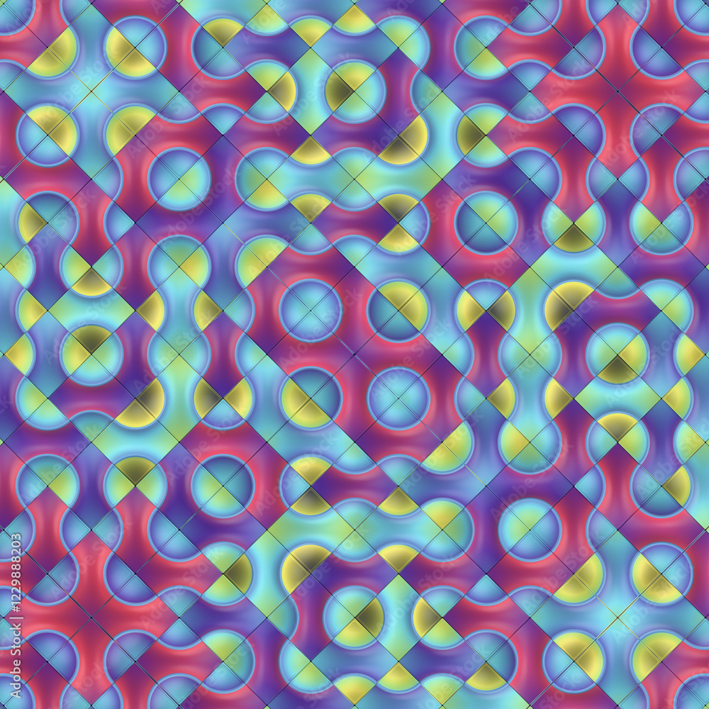 Aufkleber digital illustration of a symmetrical repeating pattern in bright shades of blue, red, yellow and gr