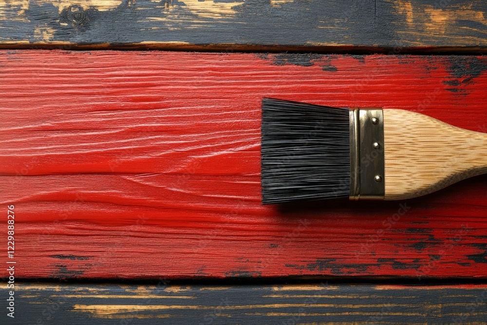 Poster red paint being applied to wooden surface showcasing craftsmanship and artistic expression