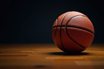 Obraz premium Basketball centered, sharp focus, dark backdrop, element, round, sports photo