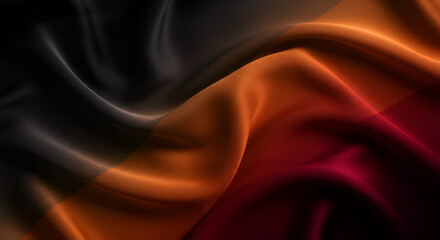Fototapeta premium Black dark gray orange burgundy red background. Silk satin fabric. Luxury elegant beauty premium rich. Shiny glitter shimmer silky. Drapery fold crease. Christmas birthday Valentine romance festival.