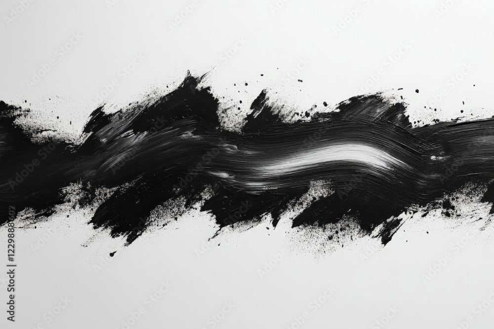 Aufkleber abstract black brush strokes create a striking contrast on a white canvas surface in a contemporary 