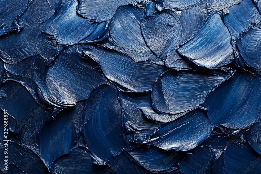 Poster deep blue texture created by thick strokes of paint on canvas showcasing various shades and reflecti