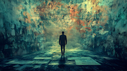 A lone silhouette walks towards the light at the end of a dark tunnel