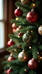 Tree with vintage glass ornaments and garlands, decor, holiday, vintage glass