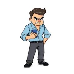 Obraz premium A cartoon character of an angry man holding a phone, generative ai
