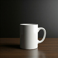 white cup of coffee on wooden table. blank white coffee mug mockup.