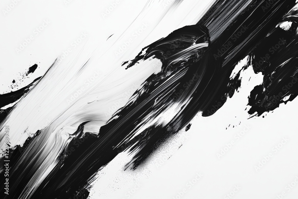 Poster Bold black and white abstract artwork showcasing dynamic brush strokes and textures in modern design