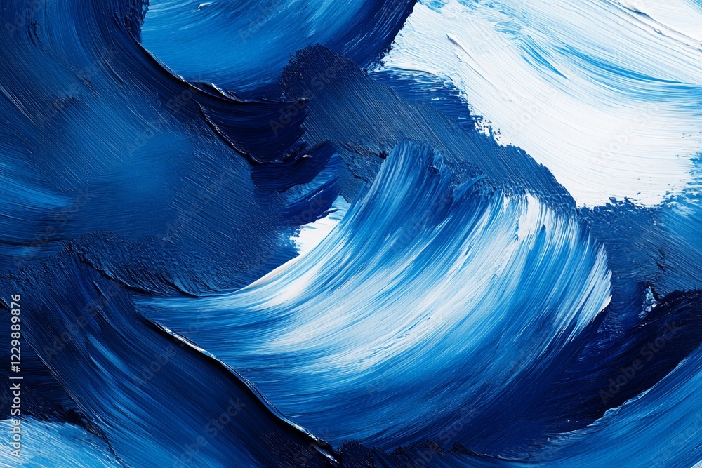 Poster abstract waves in deep blue tones showcasing dynamic brush strokes and texture