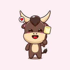 bull mascot cartoon character vector illustration eating marshmallow