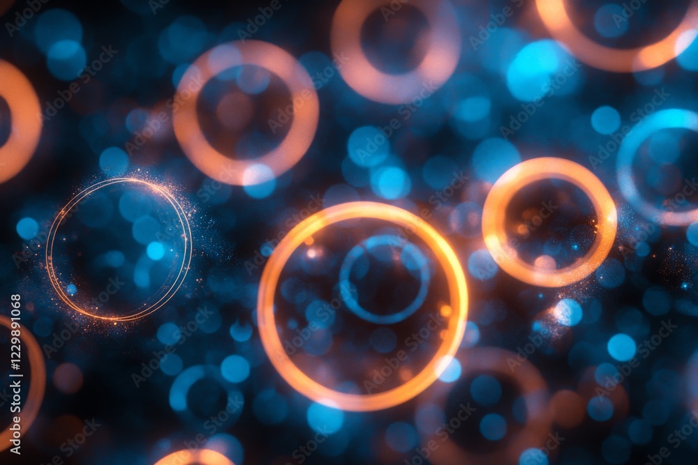 Poster colorful light orbs create a mesmerizing visual display with glowing blue and orange spheres against