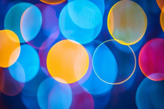Colorful bokeh lights create a vibrant abstract background in a festive atmosphere at night