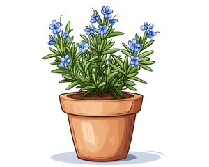 Fototapeta premium Vibrant Blue Flower Plant in a Simple Clay Pot