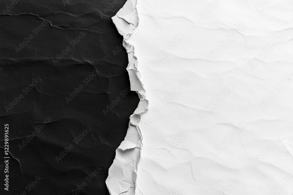 Poster a minimalistic torn paper texture divides a contrasting black and white background, leaving space fo