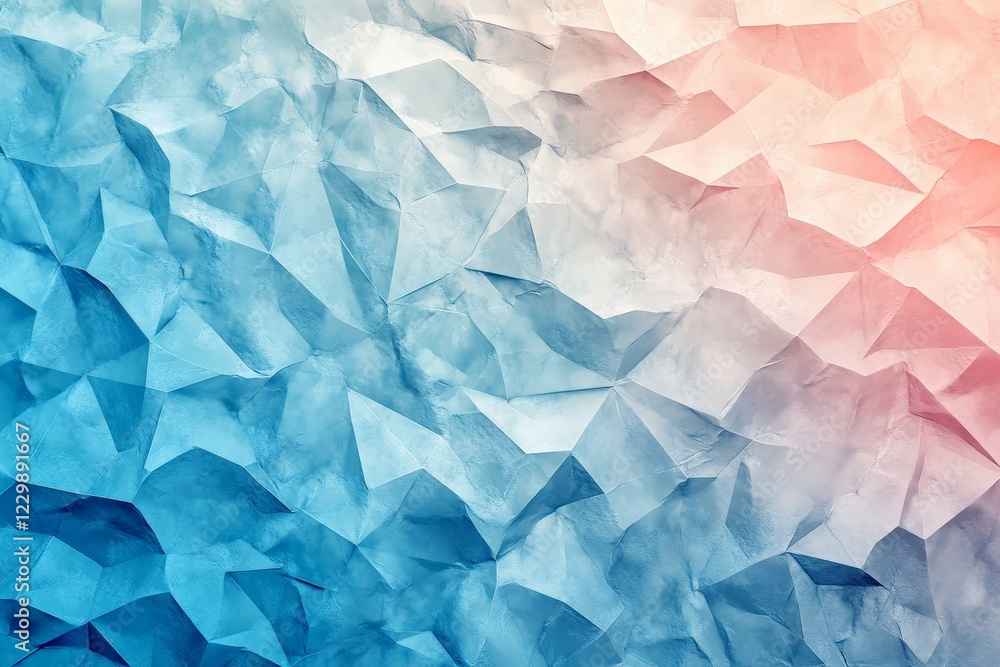 Poster crumpled paper texture in soft blue, white, and pink hues creates an abstract background for creativ