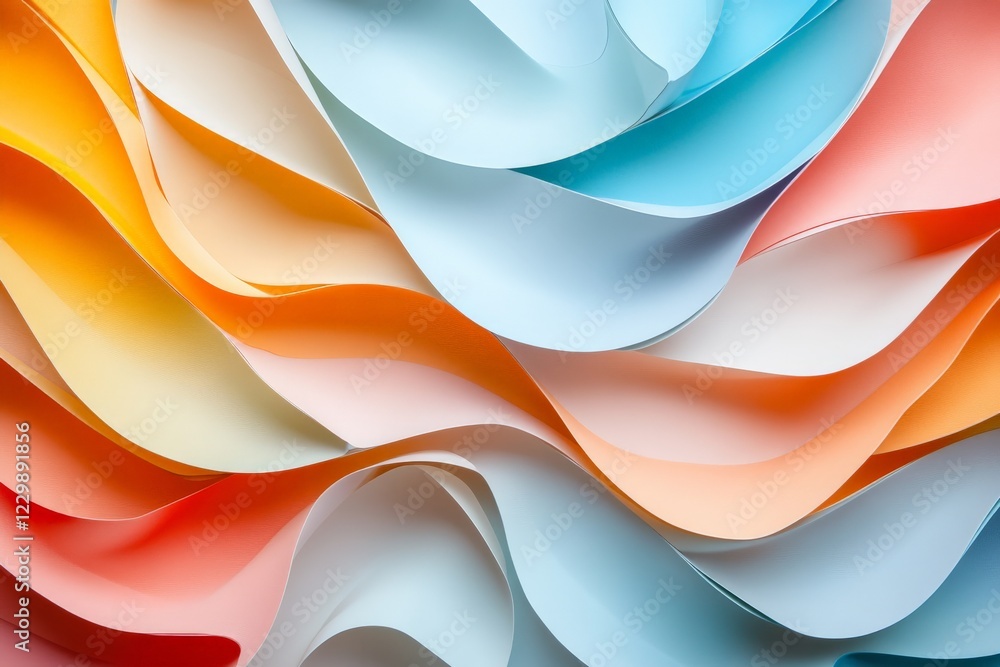 Poster colorful paper waves create an artistic background design with flowing shapes and vibrant hues in a 