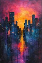 Urban Sunset Cityscape Vibrant Hues Evening Glow