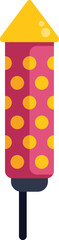 Simple vector illustration of a firework rocket with a pink body decorated with yellow dots and a yellow tip