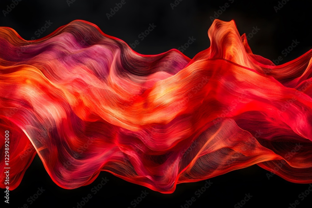 Poster abstract red and orange fabric swirls dynamic draped textile wave pattern design