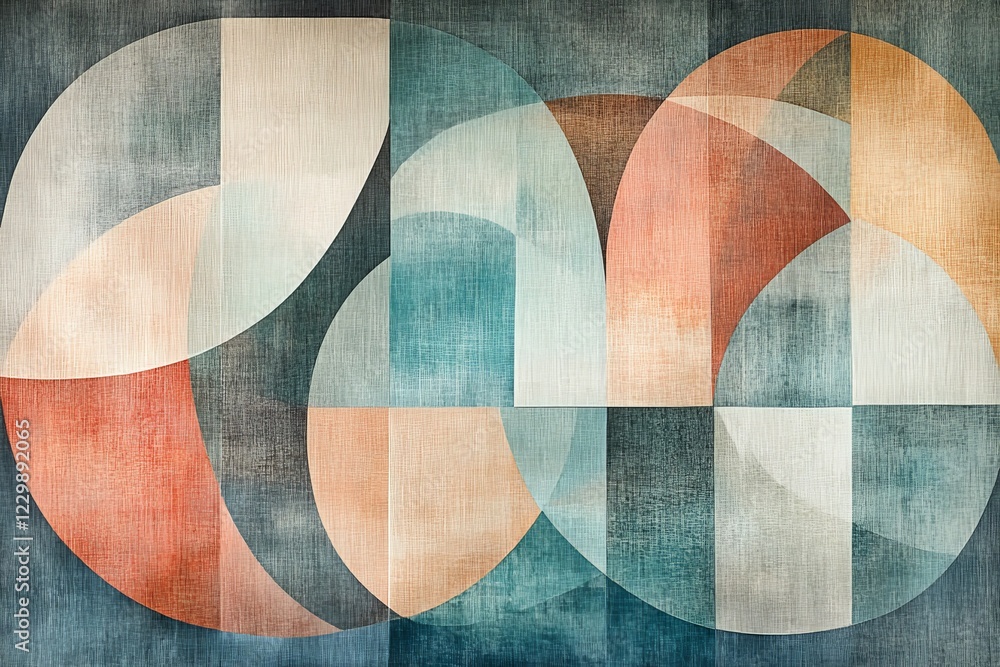 Aufkleber colorful abstract geometric composition blending soft shapes and muted tones in a modern artistic de