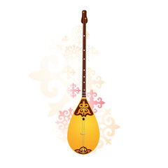 National Kazakh string instrument domra, Nauryz holiday flat ornament template. Vector illustration