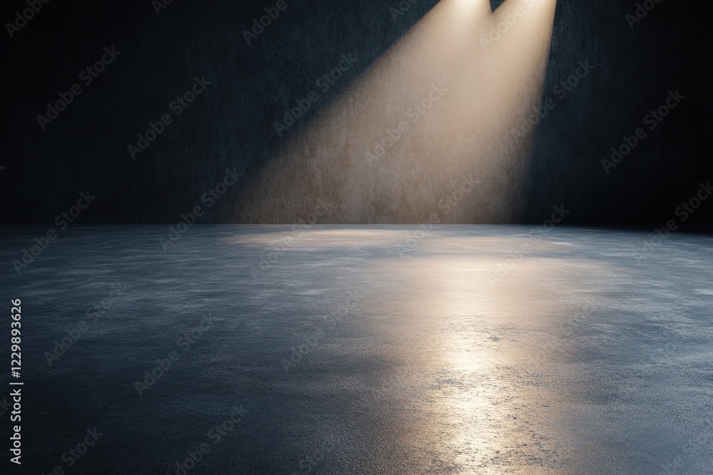Poster the space features a polished black floor that captures a bright spotlight, producing elegant reflec