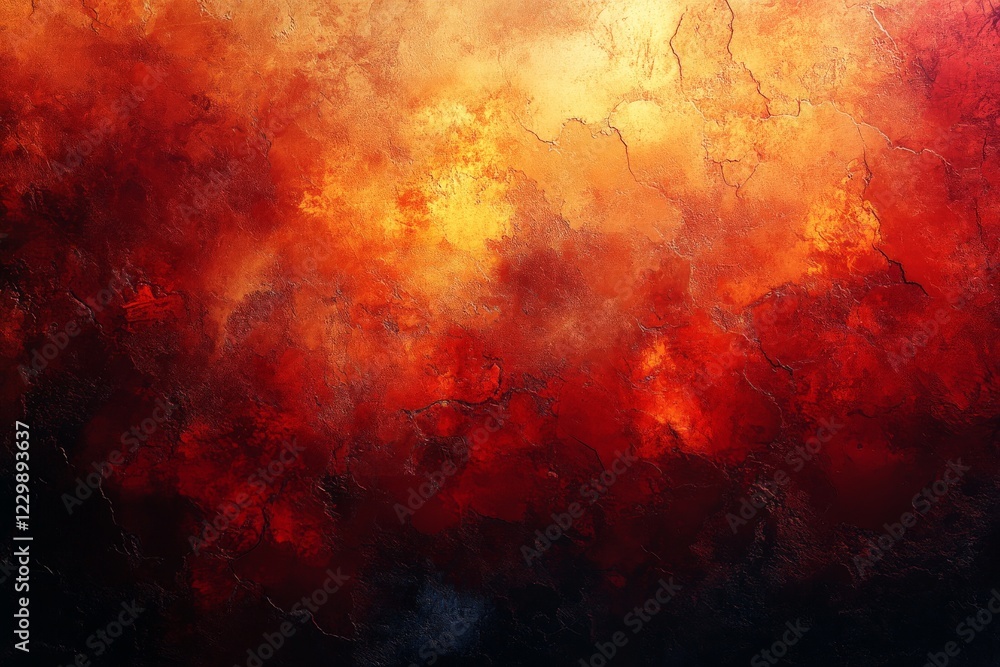 Fototapete abstract artwork featuring shades of orange, red, and black with textured surface representing warmt