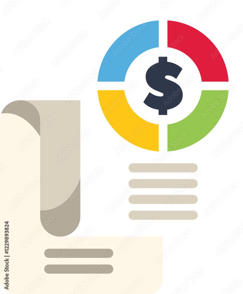 Aufkleber business report is being illuminated by a light bulb with a pie chart inside representing new financ