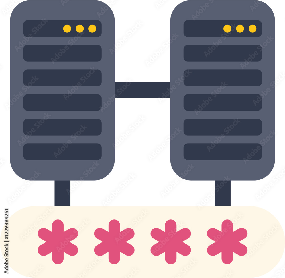 Poster server connection showing password protection with asterisks symbolizing online security and data en