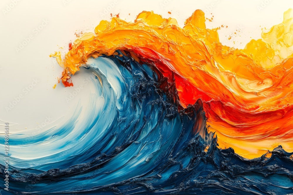 Poster vibrant swirl of blue and orange colors mimicking waves in an artistic representation