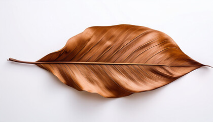 tropical brown dry leaf white background isolated