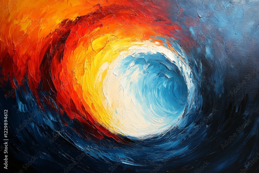 Poster vibrant whirlpool of colors depicting a dynamic ocean wave in a dramatic sunset setting