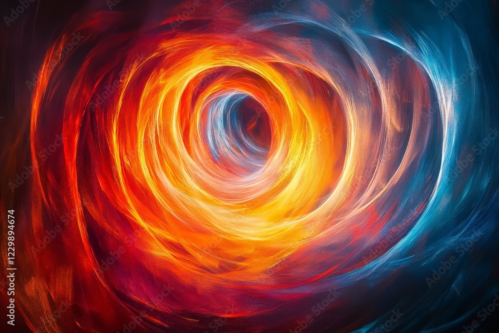 Poster swirling colors create a vibrant vortex resembling a cosmic whirlpool of energy and light