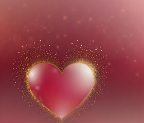 A luxurious Valentine’s backdrop featuring deep red hearts with a glossy 3D appearance, scattered on a dark, velvet-like background, with golden glitter accents.