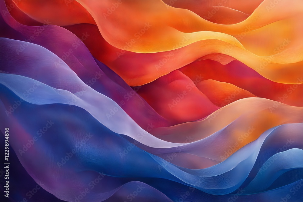 Fototapete Vibrant abstract waves of color flowing together in warm and cool tones exhibiting dynamic movement and depth