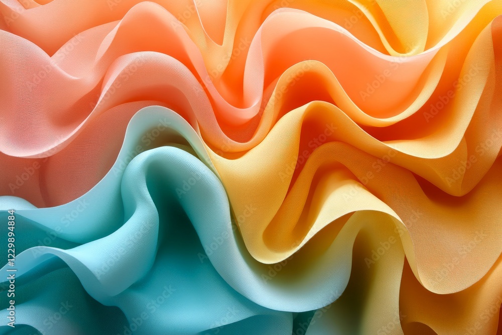 Poster vibrant waves of fabric in soft pastel colors display intricate folds and textures, evoking a sense 