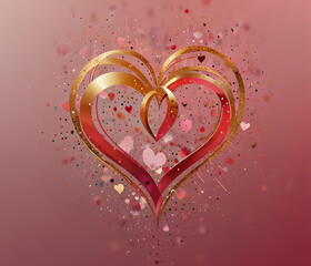 A luxurious Valentine’s backdrop featuring deep red hearts with a glossy 3D appearance, scattered on a dark, velvet-like background, with golden glitter accents.