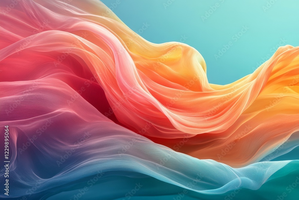 Poster Colorful flowing fabrics create a vibrant abstract pattern in soft light