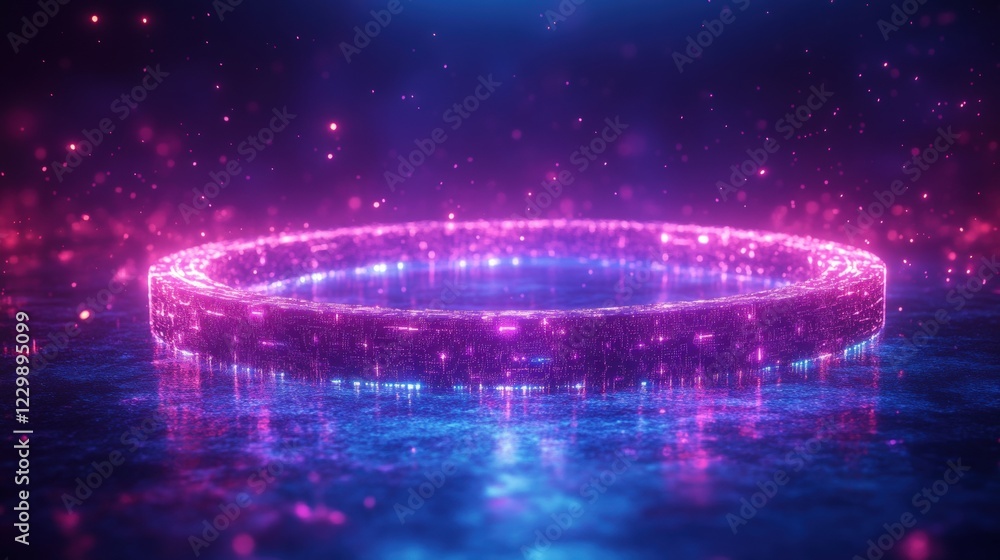 Aufkleber circular neon light glowing in the center of a dark blue background creating a modern design element