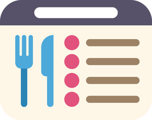 Online menu featuring a fork and knife icon, symbolizing a digital platform for browsing and ordering meals