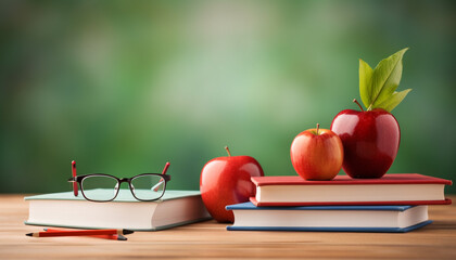 red apple and books