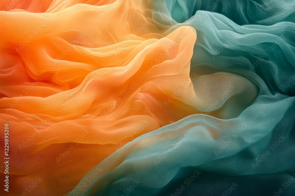 Poster beautiful drapes of orange and teal fabric swaying gently in sunlight create a vibrant, artistic com
