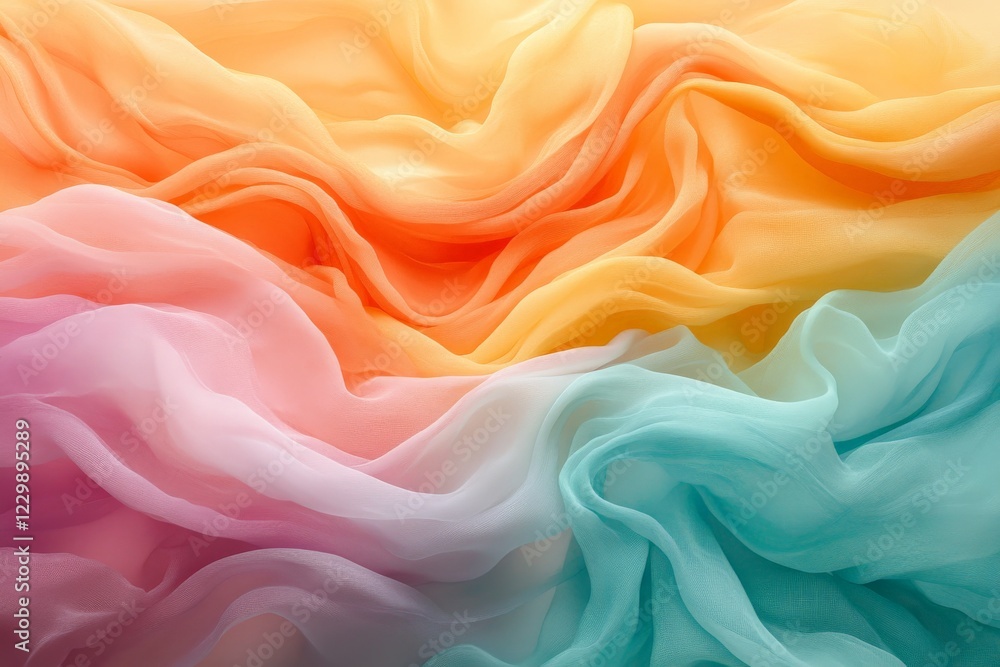 Fototapete colorful layers of sheer fabric create a vibrant display in soft lighting