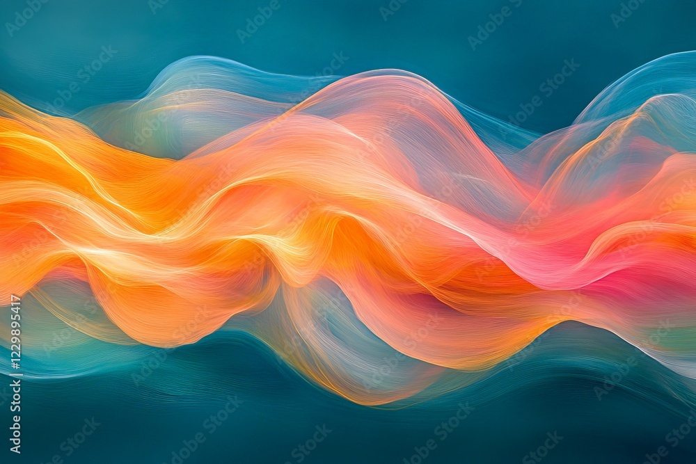 Poster colorful abstract waves flowing across a blue background during nighttime creating a sense of motion