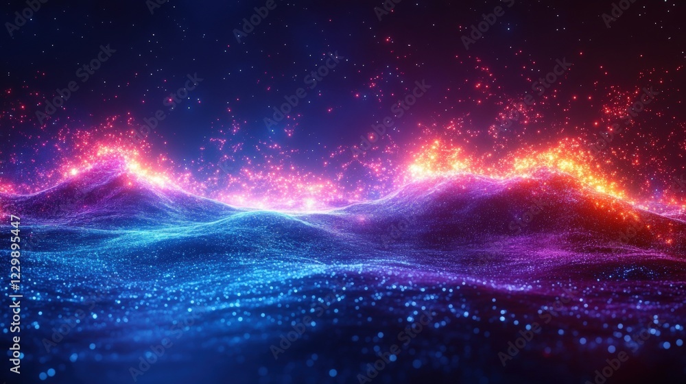 Poster abstract background featuring glowing particles and stars in a dark setting for creative design proj