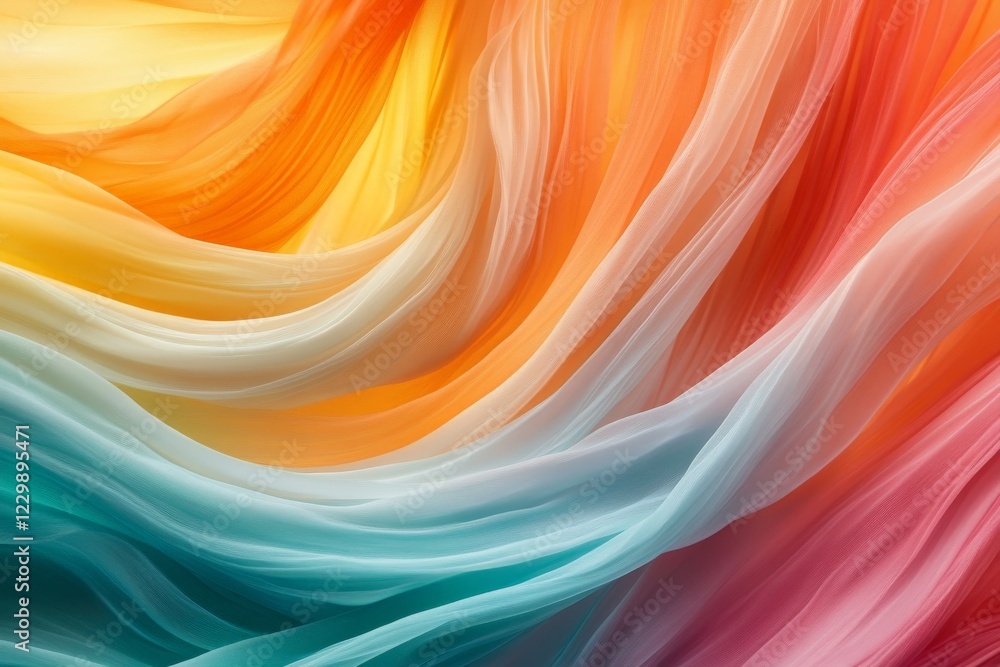 Poster Abstract wave patterns in warm colors flowing smoothly through a vibrant gradient of hues