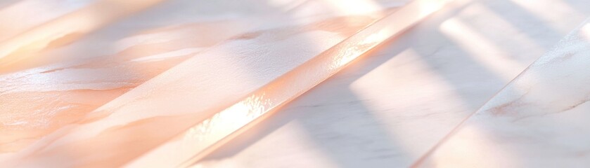 Fototapeta premium A semi-opaque frosted glass surface beautifully lit by warm diagonal light beams, revealing blurred shapes behind for an inviting, serene ambiance filled with depth