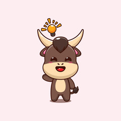 bull mascot cartoon character vector illustration get an idea