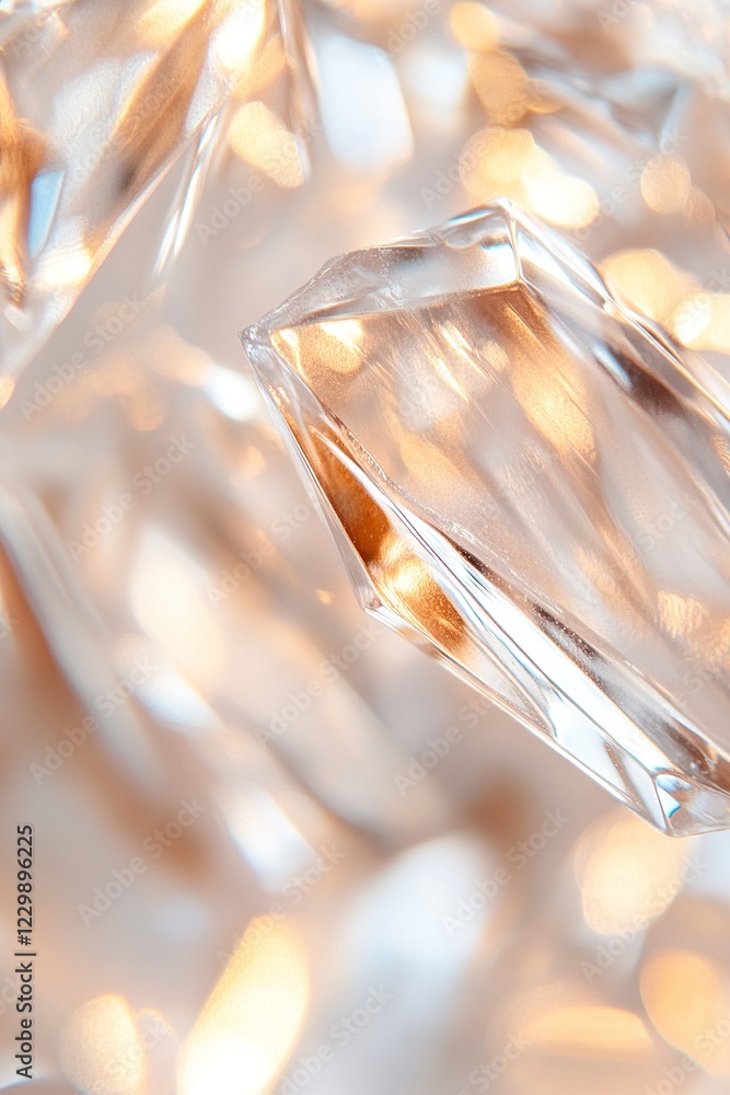 Poster soft diagonal beams of warm light illuminate a semi-opaque frosted glass surface, revealing blurred 