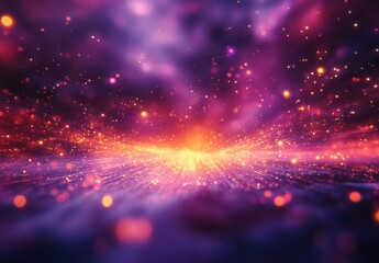 Fototapeta premium Vibrant Abstract Background with Colorful Particles and Light Rays in Cosmic Space, Ideal for Digital Art, Technology, and Science Themes