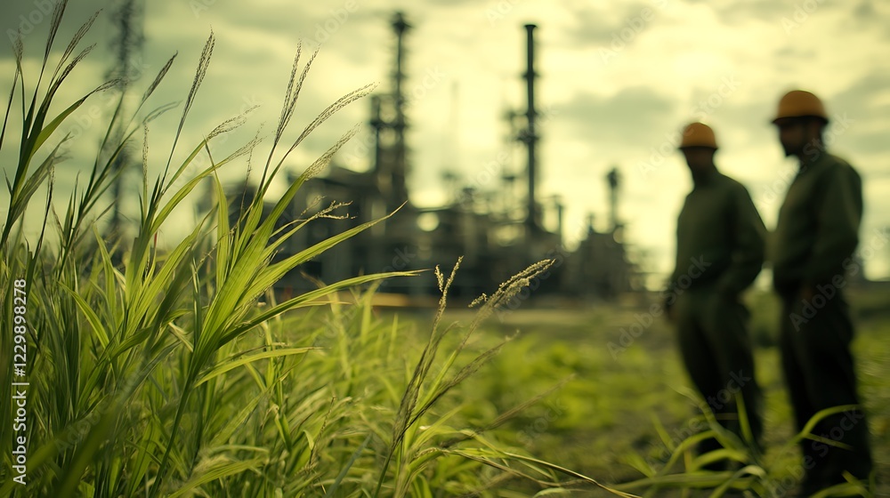 Poster a sugar mill in a large-scale image with a blurred background to keep the focus on the main subject